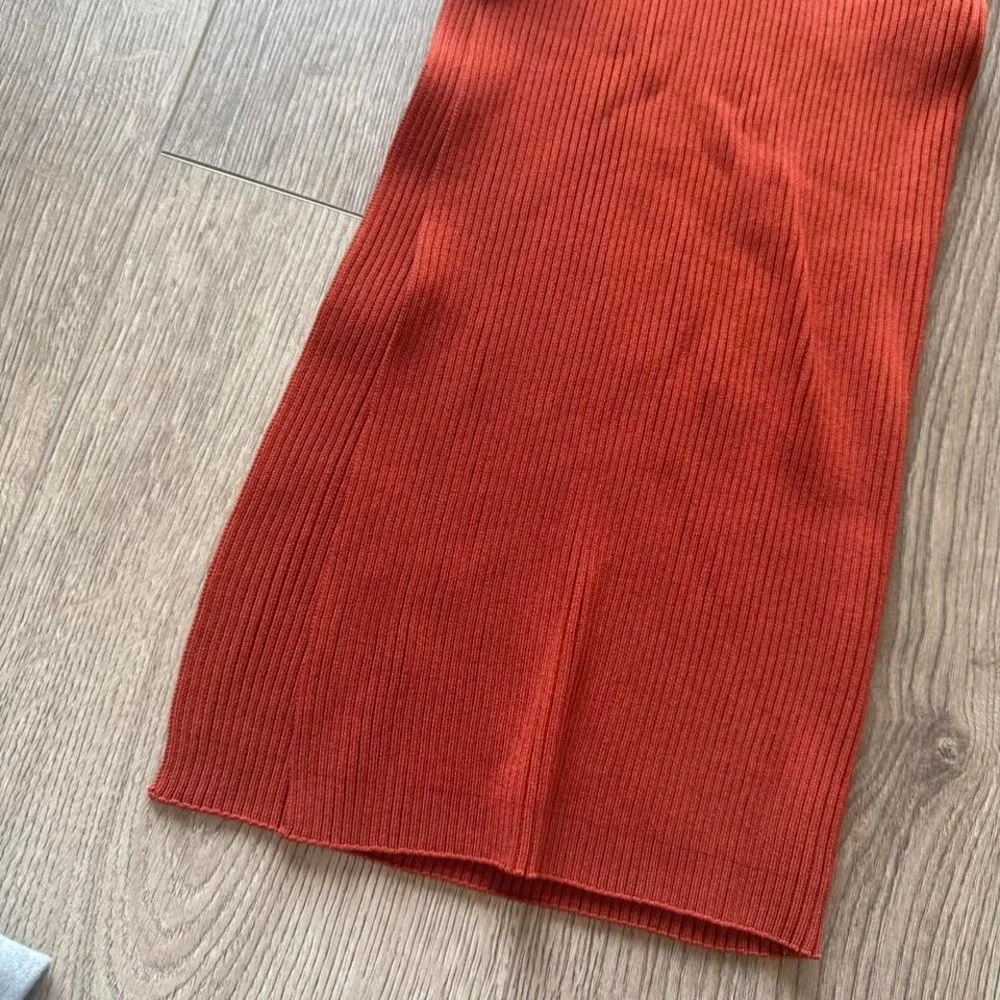 Hera Collection Rust Ribbed Knit Two Piece Set Crop Top & Midi Skirt M - Picture 2 of 6